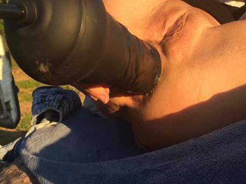 Big ass girl gets fisted and inflatable dildo anal porn outdoor
