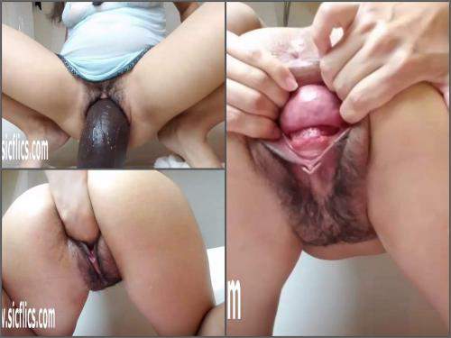 Pussy prolapse – Amazing hairy pussy pornstar BBC dildo and fist penetration inside