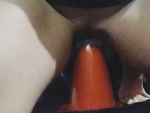 Inflatable toy – Big traffic cone and fisting sex with hot wife POV amateur
