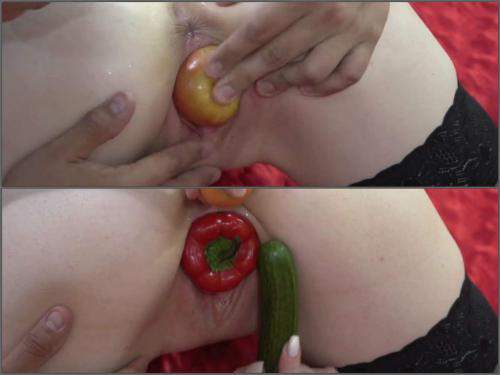 Food porn – Food and bottles vaginal and anal sex with amazing russian couple