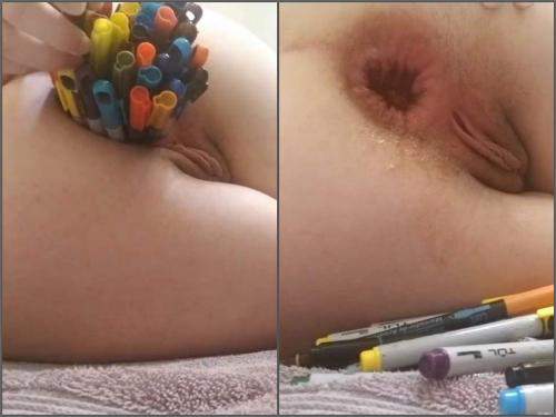 markers in ass,markers penetration,many markers in ass,anal gape loose,huge anal gape loose,huge anal gape penetration,object insertion