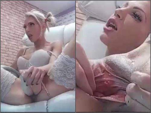 Anal – Webcam skinny blonde little anal gape stretching with two dildos