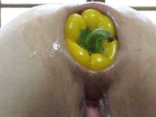 Vegetable anal – Epic pepper fully penetration in huge anus gaping asian chick