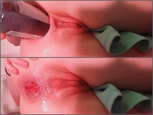 Bottle insertion – Large labia Bananacreammuffin bottle penetration in her prolapse anal