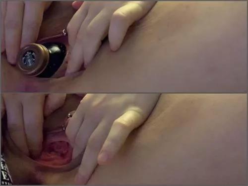 Pussy piercing – Worthlessholes Edging my cunt with a huge glass bottle – Premium user Request