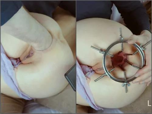 Anal fisting – Kinky masked wife Little Selena brutal anal gape loose during speculum examination